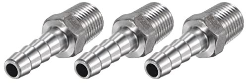 sourcing map Hose Barb Fitting 8mm OD x 1/4PT Male Thread 304 Stainless Steel Straight Pipe Connector for Water Air Fuel, Pack of 3