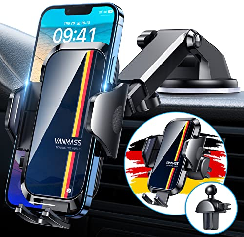 VANMASS Handyhalterung Auto [Upgrade Version Bombenfest] 4 in 1 Saugnapf Lüftung Handyhalter Auto mit Klebepad Handy Halterung Auto Universal Passt zu iPhone 16 Pro Max Plus 15 14 13 Samsung S24 Ultra