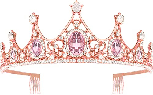Diademe für Mädchen Kristall Tiara Perle Prinzessin Kostüm Krone Stirnband Blumenwettbewerb Braut Hochzeit Haarschmuck Cosplay, Geburtstag, Feier, Feiertag, Party Geschenk (Mädchen rosa Tiara 4#)
