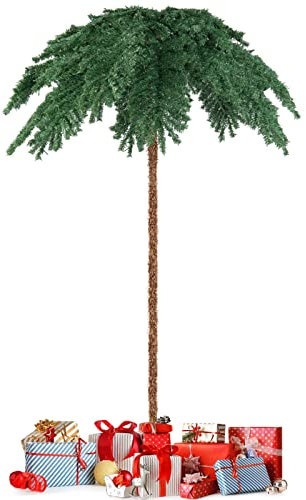COSTWAY Albero di Natale da 180 cm, Albero di Natale con Luci e a Forma di Palma, con 250 Luci LED Bianco Caldo, 813 Rami, Struttura a Cerniera e Supporto, Ideale per Casa e Negozio