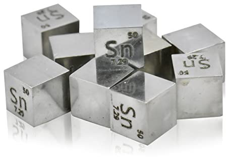 Zinn Würfel Dichte, Zinn Metallwürfel 10 x 10 x 10 mm rein 99,95 % für Sammlung von Elementen