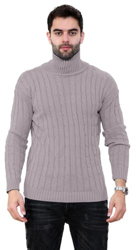 Hamishkane Mens High Polo Roll Neck Jumper, Cable Knitted Long Sleeve Turtle Neck Sweaters, Casual Pullover Winter Jumpers for Men UK Mocha