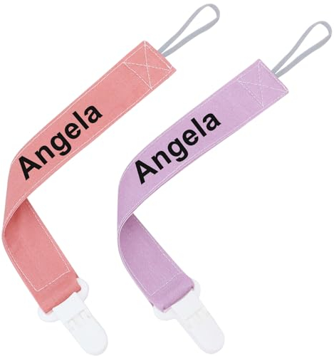 Schnullerkette mit Namen Jungen Mädchen Personalisiert Schnullerclip Personalisiertes Baby-Geschenk mit Namen (Rosa + Lila)