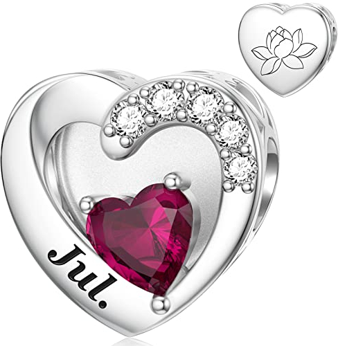 Juli Charms für Pandora Charms Geburtsstein, Lotusblume, graviert, Herzform