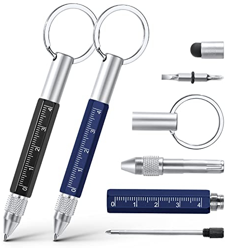 Vicloon Multi Tool Pen, 6 in 1 Multitools Gadgets for Men Dad, Grandad Gifts Include Ballpoint Pen, Touchscreen Stylus, Ruler, Key Chain, Flat and Phillips Screwdriver Dad Gifts (Black+Blue)