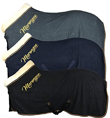 Marengos - Abschwitzdecke Royal | Pferdedecke mit Kreuzgurten, weichem Kragen, Brustschnalle & Schweifriemen | Fleecedecke mit schneller Feuchtigkeitsaufnahme | Stalldecke in Navy | 135cm
