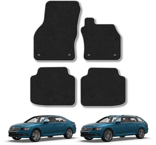 Skoda Superb (2015-2024) Carpet Car Mats | Grey Edge Trim Tailored Fit Floor Mats Full Coverage Protection Accessories Easy Clean Anti Slip Made in the UK