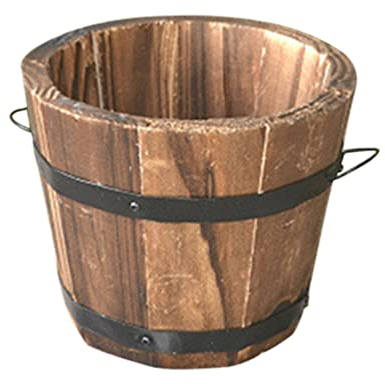 Healeved Small Wooden Bucket Barrel Planter Flower Planter Plant Pots Boxes Container Water Wishing Well Pail Patio Garden Backyard Primitive Planter (12x9x10cm)