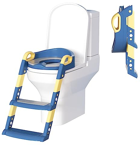 Daromigo Töpfchentrainer Kinder mit treppe Toilettensitz Abnehmbarer Töpfchen Toilettensitz Trainer Mit Gepolstertem Sitz Tritthocker für Kinder blau