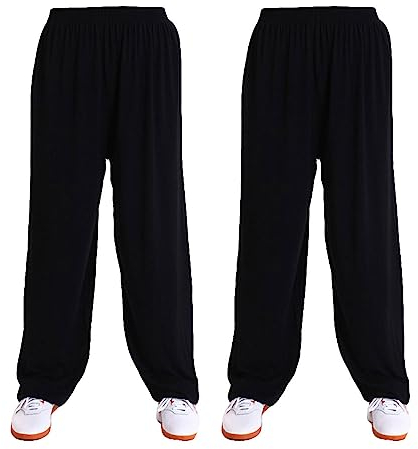 G-LIKE Kampfkunst Tai Chi Trainingshosen – 2 Hosen für Kampfsport Taiji Kung Fu Wushu Yoga Unisex Damen Herren Freizeithose Weite Beine aus Viskose (as3, Alpha, m, Regular, Regular, Schwarz)