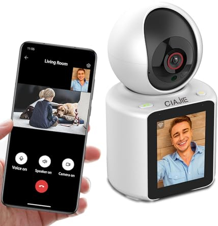 CIAJIE Zwei-Wege-Video-Kamera für den Innenbereich, 7,1 cm (2,8 Zoll) Bildschirm, Haustierkamera, Hundekamera, WLAN-Kamera, 360°-Smart-Sicherheitskamera, 1080p HD, für