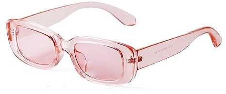 ADEWU Gafas de sol estrechas para mujer y hombre, rectangulares, estilo retro de los 90, protección UV, estilo vintage, Transparente-rosa