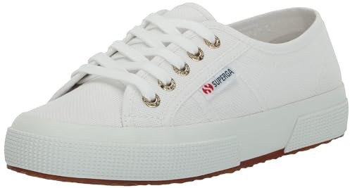 Superga 2750 Cotu Classic Canvas Sneakers for Men & Women - Iconic Italian Men’s and Women’s Tennis Shoes with Breathable Upper, Non Slip Rubber Sole, White Pale Gold, 8.5 Women/7 Men
