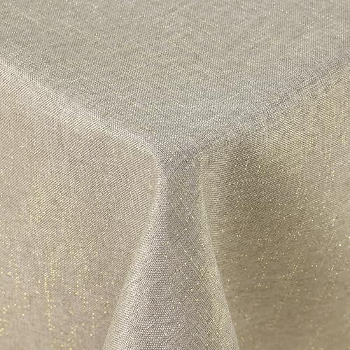 Spotjoy Glitzer Leinenoptik Tischdecke Abwaschbar Rechteckig 140 x 220 cm Tischtuch Lotuseffekt Wasserabweisend Tischwäsche Fleckabweisend, Leinen