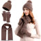 FUBABCO Wintermütze Schal Handschuhe Set Damen, Winter Warm Beanie Mütze Touchscreen Handschuhe und Lang Schal Set mit Fleecefutter Thermo Strickmütze Winterschal Winterhandschuhe (Khaki)