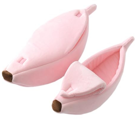 Sarekung Kreative Bananen Form Bett Haus warmes Katzen Bett, weiches Haustier Zwinger Bett Versteck Höhle für Innenbereich Katzen (XL, Rosa)