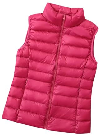Doudoune Légère Sans Manches Femme - Gilet Duvet Fine Matelassé - Veste Blouson Rembourré Manteau - Rose L