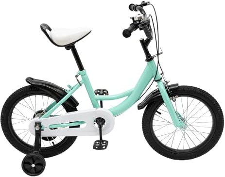 Zalydala Bicicleta infantil de 16 pulgadas, bicicleta con estabilizadores, acero de alto carbono, altura del asiento ajustable de 105 cm a 135 cm, verde, rosa, amarillo (verde)