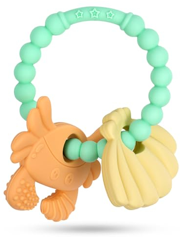 Vicloon Beißring Baby, Beißring aus Silikon, Baby Beißspielzeug BPA-frei Zahnen Nursing Zubehör für 3+ Monate Babys Kleinkinder Sensorisches Kauen Molar Spielzeugm (Grün)