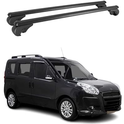 OMAC Aluminium Dachträger Querträger für FIAT Doblo II 2010-2021 – TÜV/DIN 75302:2019 – Abschließbar – Max. 75 kg – 2 Stangen Schwarz