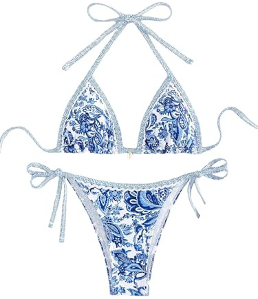 BYFINECANY Maillot de Bain Deux pièces pour Femme, imprimé Floral, Motif Cachemire, Bikini d'été, Dos Nu