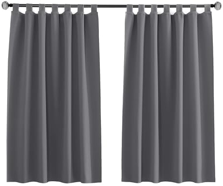Tenger Home Gardinenschals Verdunkelungsvorhang Kurz Küchefenster Vorhang Gardinen Blickdicht Schlafzimmer mit Schlaufen, 1 Stück (Grau, B 70 x H 120 cm)