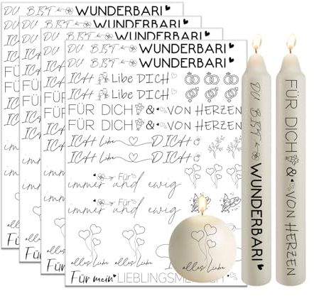 Bolosa 4 Stücke Kerzentattoos 19x14cm, Sticker Hochzeit, Kerzenaufkleber für Brautpaar, Geschenke für Liebe, DIY Hochzeitskerzen Sticker, Überraschung für Brautpaar Menschen(Hochzeit D), TZ-01