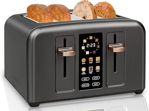 SEEDEEM Toaster 4 Slice, Stainless Toaster LCD Display&Touch Buttons, 50% Faster Heating Speed, 6 Bread Selection, 7 Shade Setting, 1.5''Wide Slot,Dark Chocolate