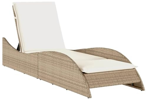 vidaXL Sonnenliege, Gartenliege mit Auflage, Relaxliege Liege Verstellbare Rückenlehne, Gartenmöbel Strandliege Stahlrahmen, Beige Poly Rattan