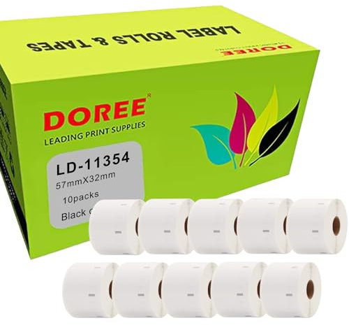 Doree 10 Rollen 11354 S0722540 Etikettenrollen,57mm x 32mm, kompatibel mit Dymo Labelwriter 4XL 450 400 330 320 310 (1000 Etiketten pro Rolle)