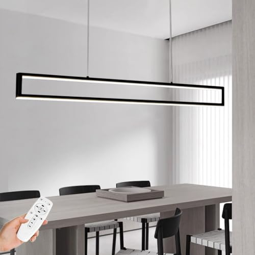 HEYUN Modern Dining Table Pendelleuchte LED Dimmable Black Hängelampe Quadrat Design Height Adjustable 100CM Chandelier With Remote Control 35 W Dining Room Hängeleuchte Kitchen Living Room