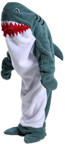 Ruiuzioong Hai-Decke für Erwachsene, tragbare Hai-Decke, Hoodie, superweiche, tragbare Decke, Schlafsack, Cosplay, Hai-Kostüm, Decke, Geschenke (Grün, XXL)