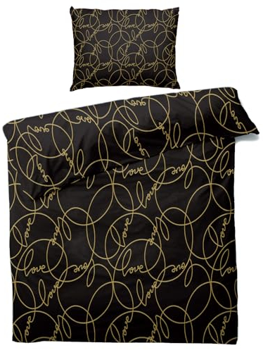ZDABAOEC Sommer Bettwäsche 135x200 Liebe - Schwarz Gold Bettbezug 135 x 200 - Weich & Atmungsaktiv Mikrofaser Bettwäsche-sets mit Reißverschluss - Wendebettwäsche & 1 Kissenbezug 80x80