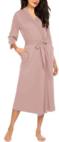 Ekouaer Dressing Gown Women Lang Summer 3/4 Sleeves Casual Sauna Bathrobe Pink M