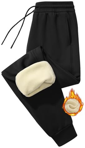 UMIPUBO Fleece Lined Joggers Pant for Women Winter Sherpa Jogging Bottoms with Pockets Thermal Sweatpants Drawstring Ladies Sport Trousers Warm Tracksuit Bottoms for Running Fitness Casual (Black, M)