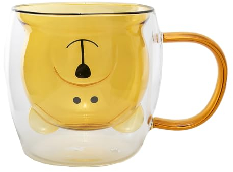 lachineuse - Tasse Ours Mignon Miel - Verre Double Paroi - Munie d'une Anse - Contenance 275 ml - Tasse Café, Thé, Chocolat Chaud, Cappuccino - Mug Déco Japonaise - Idée Cadeau Japon Asie