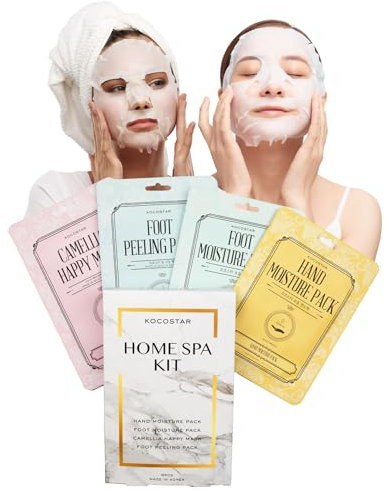 KOCOSTAR Kit de spa à la maison - Kit de spa pour soin du visage, des mains et des pieds - Kit de bien-être coréen pour femme - Soin complet du corps - Cadeau de beauté - Lot de 4