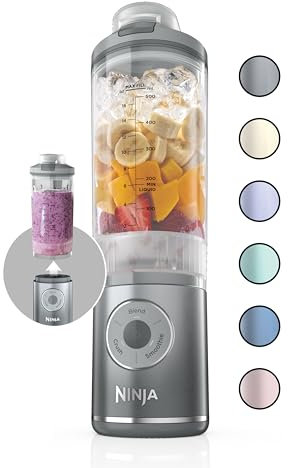 Ninja Blast Max, Portable Blender + Twist & Go, Personal Blender, Ninja Blender, Smoothie, Blend, Ice Crush, 3 Programs, Cordless, 22 oz removable Vessel, Dishwasher Safe, Leakproof, Silver, BC251SL