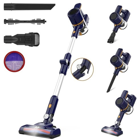 Générique Aspirateur Balai sans Fil, Aspirateur sans Fil Puissant 20000Pa, Aspirateur Pliable, 40Min Autonomie, 6 en 1 Aspirateur sans Sac Léger Silencieux pour Sol Dur Tapis Poils d'animaux Voiture