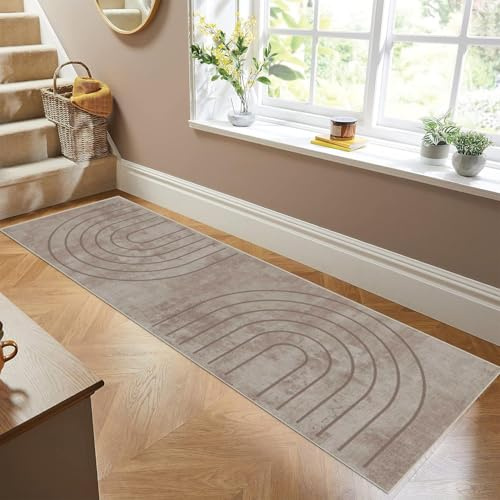 Siunwdiy Teppich Läufer Flur rutschfest Küchenläufer Waschbar Einfarbig Modernes Muster 60x200cm Hellbraun Korridor Teppichläufer Lang Küchenteppich Für Schlafzimmer Teppichläufer Meterware Anpassbar
