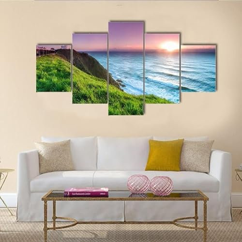 FatAco 5 Stück Byron Bay Leuchtturm Bilder Gemälde Modern Home Decor Leinwand Poster Wohnzimmer Modular (Rahmenlos)