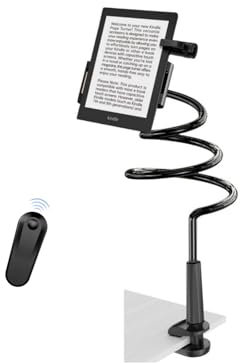 ZWAY Kindle Holder with Remote Page Turner, E-Book Stand for Reading in Bed, Hands Free E-Reader Mount, Gifts for Readers