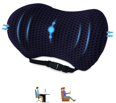 Aipwerer Lumbalkissen Rücken,Lendenwirbelstützkissen für Bürostuhl und Autositz,Memory Foam Rückenstützkissen mit Verstellbarem Gurt,Lendenkissen Ergonomisches für Autositze,Bürostuhl (Marineblau)