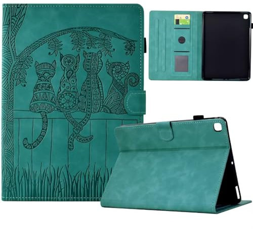 Vaitasy Coque pour Samsung Galaxy Tab S6 Lite 10.4 2024/2022 Mignon modèle de Dos de Chat Cuir PU avec à Angles de Vision Multiples Étui pour Galaxy Tab S6 Lite Vert