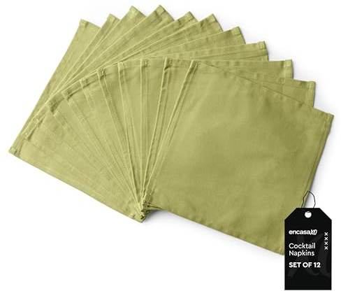 Encasa XO Stoffservietten, Cocktail, Baumwolle 23x23 cm | Salbei, Saugfähig | Waschbar, Wiederverwendbar | Gastronomie, Bar, Feiern | 12er Set
