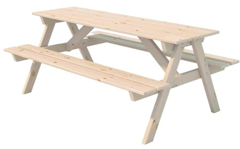 Endorphin Kinder Picknicktisch Kiefernholz kammergetrocknet - Picknickbank für Kinder - wetterfester Kindertisch -Gartenmöbel für Kinder - Outdoor Kindermöbel - 117 cm Langer Holztisch