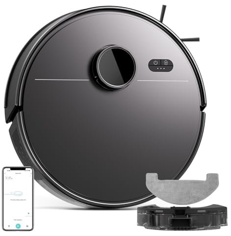 zhyunvd Aspiradora Y Fregasuelos,Robot Aspirador Y Friegasuelos,Potente Aspiración Y Fregado,App,Cepillo Multifunción,2 Cepillos Laterales,Mopa,Ideal para Pelo De Animales,Suelos Duros A