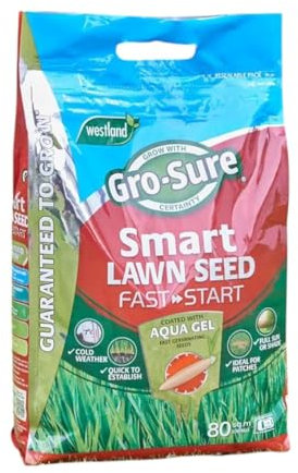 GRO Sure Smart Lawn Seed Fast Start – Fast-Germinating, Seed for Healthy, Green Grass – Ideal for New Lawns, Bare Patches, and Overseeding – Perfect for Lawn and Garden (80m2)