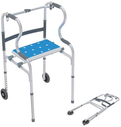 Suusolny Faltbarer Gehrrahmen für Senioren mit 2 Rädern Gehhilfe für ältere Menschen Aus Aluminium Gehgestell 8 Gang Höhenverstellbar Gehbock Klappbarer für Erwachsene Bis 180 KG Belastbar Rutschfest