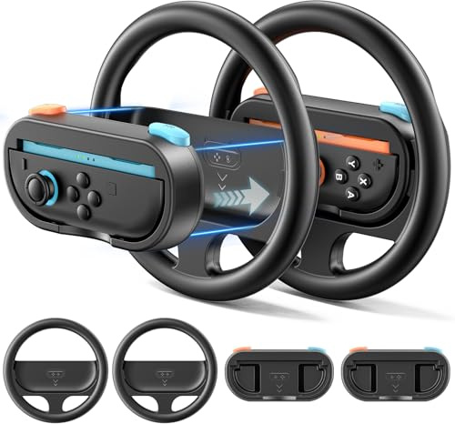 Rysker Switch 2 Lenkrad für Switch 2 JoyCon 2025, Switch 2 Steering Wheel mit abnehmbarem Controller Griff für Mario Kart World 8 Deluxe, Joy Con 2 Lenkrad für Switch 2 Zubehör Set– 2er Orange & Blau